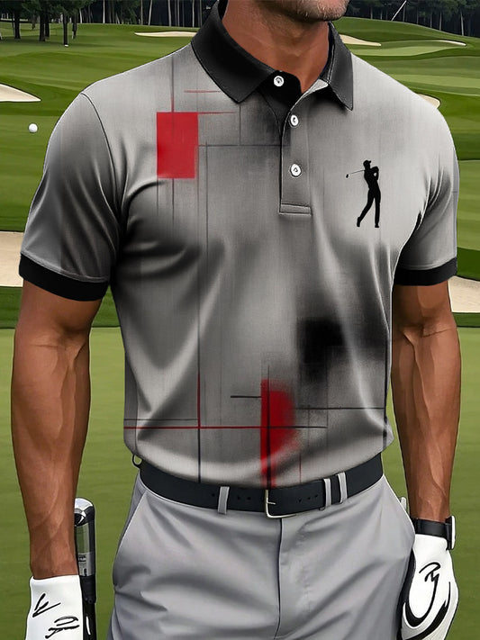 Мъжки ретро абстрактна геометрична изкуство печат случайни бизнес поло риза