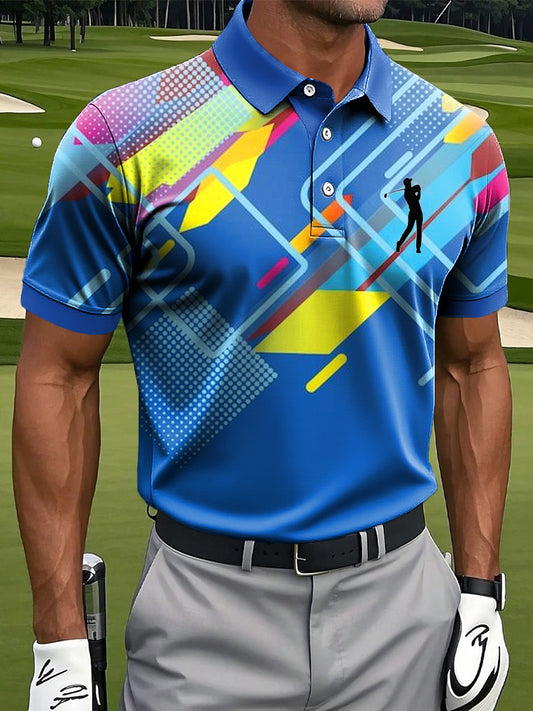 Мъжки изкуство колоритен абстрактен геометричен печат случайни бизнес поло риза