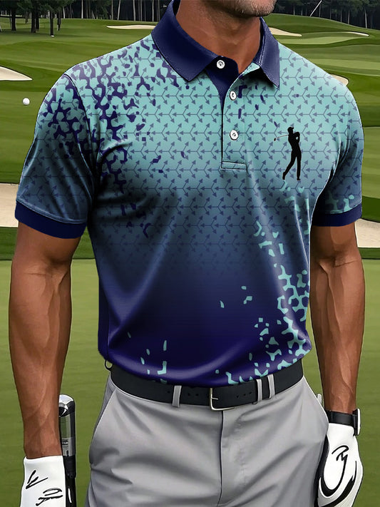 Мъжки изкуство колоритен абстрактен градиент геометричен печат случайни бизнес поло риза