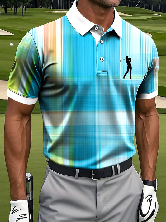 Мъжки ретро абстрактна линия проверка изкуство печат случайни бизнес поло риза