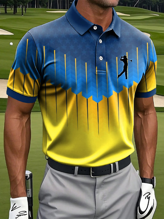 Мъжки изкуство градиент цвят линия звезда печат случайни бизнес поло риза