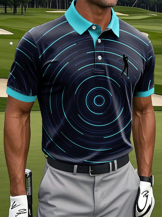 Мъжки ретро абстрактна линия swirl изкуство печат случайни бизнес поло риза