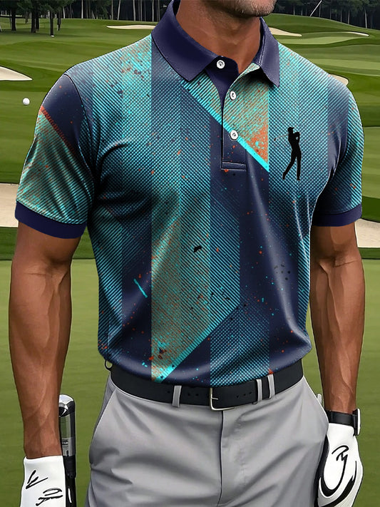 Мъжки ретро абстрактни многоцветни ивица изкуство печат случайни бизнес поло риза