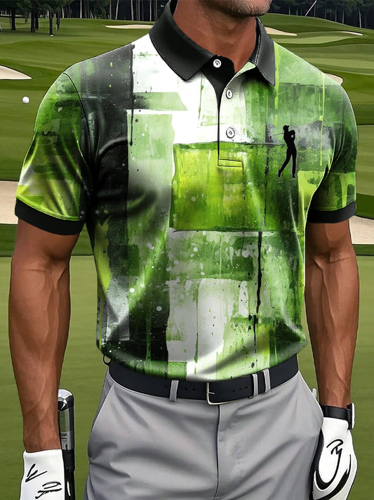 Мъжки класически геометричен цвят графити изкуство печат случайни бизнес поло риза