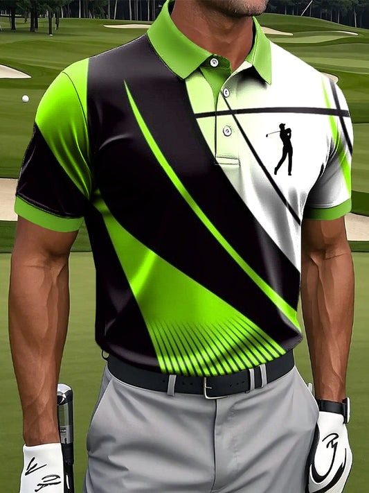 Мъжки ретро абстрактна линия печат случайни бизнес поло риза