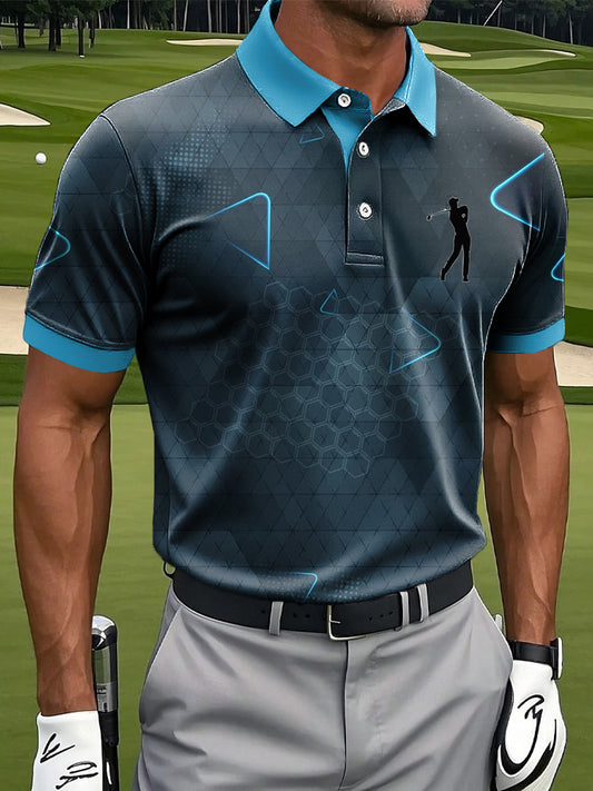 Мъжки класически геометрична линия изкуство печат случайни бизнес поло риза