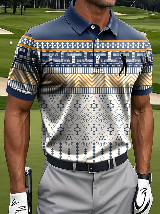 Мъжки ретро етнически геометрични печатни случайни бизнес поло риза