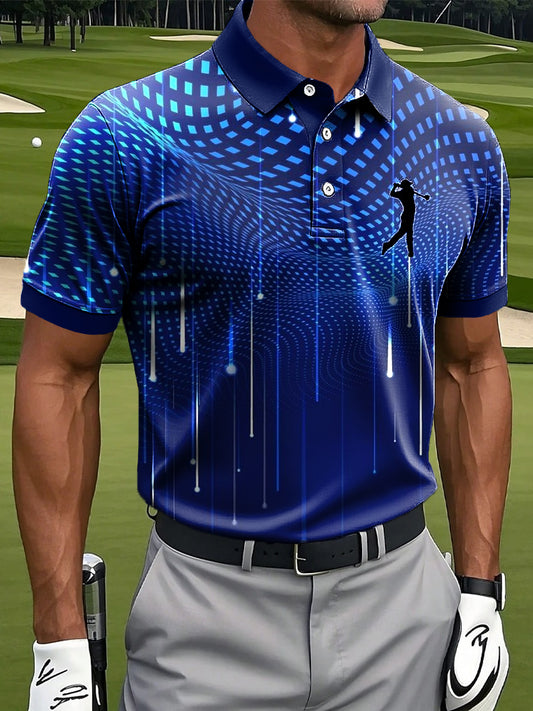 Мъжки ретро абстрактен градиент геометричен изкуство печат случайни бизнес поло риза