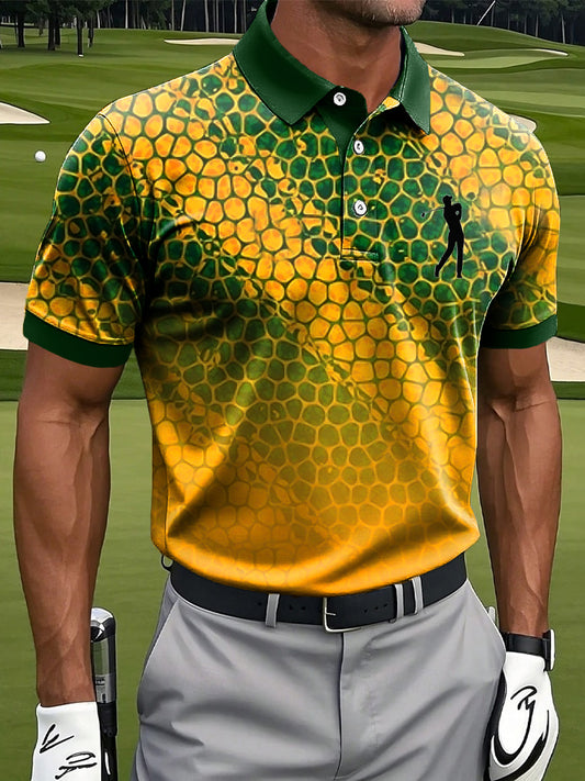 Мъжки ретро абстрактна градиент текстура изкуство печат случайни бизнес поло риза