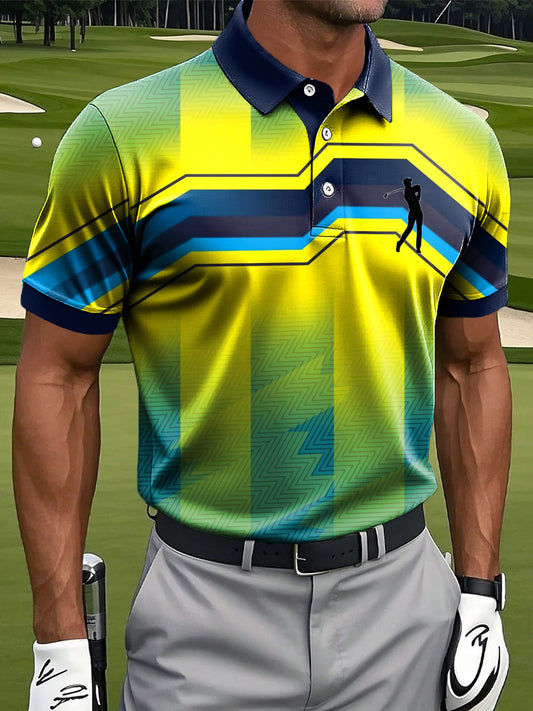 Мъжки ретро абстрактни неправилна ивица изкуство печат случайни бизнес поло риза