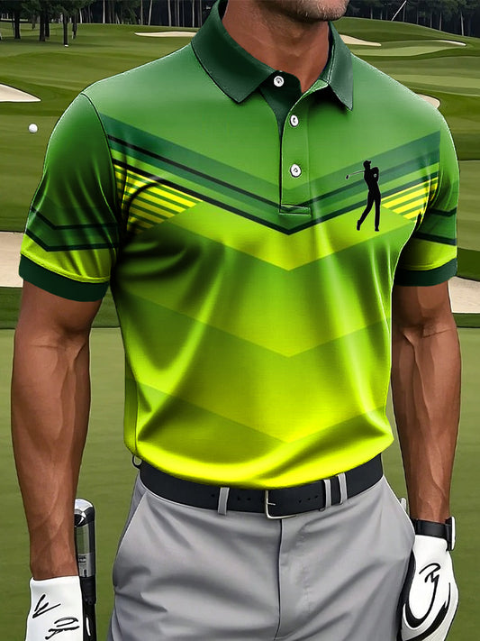 Мъжки ретро градиент ивица изкуство печат случайни бизнес поло риза