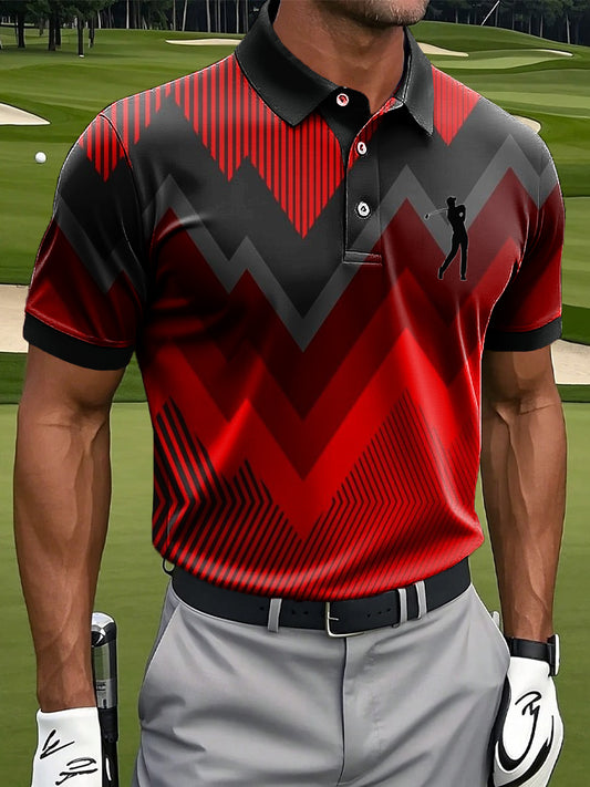 Мъжки ретро градиент геометрични линии изкуство печат случайни бизнес поло риза