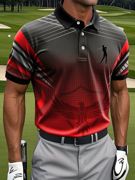 Мъжки абстрактен градиент линия изкуство печат случайни бизнес поло риза