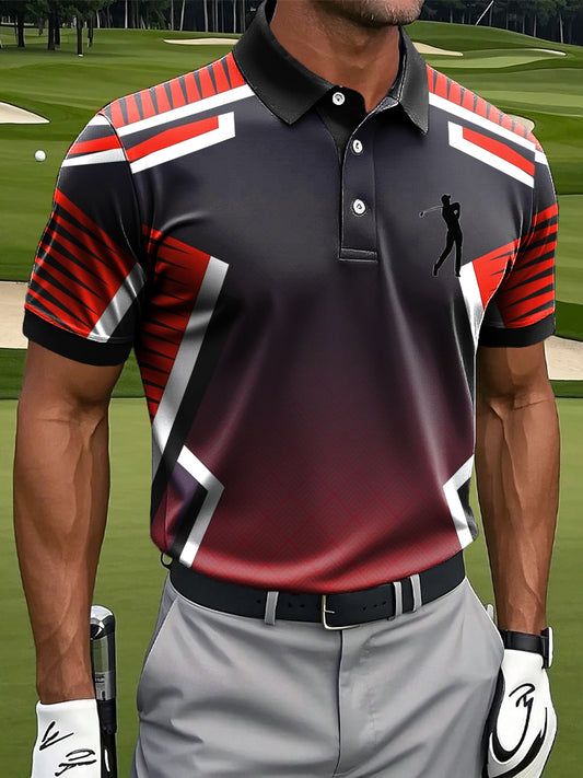 Мъжки ретро градиент геометричен тотем изкуство печат случайни бизнес поло риза