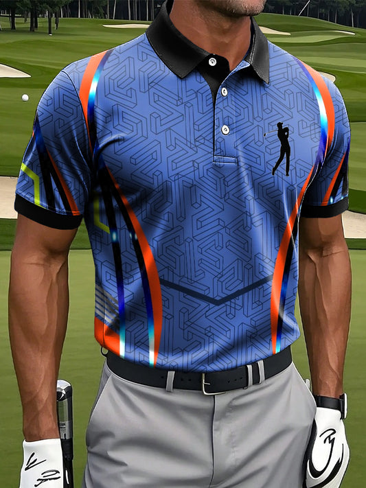 Мъжки ретро линия сплайсиране цвят печат случайни бизнес поло риза