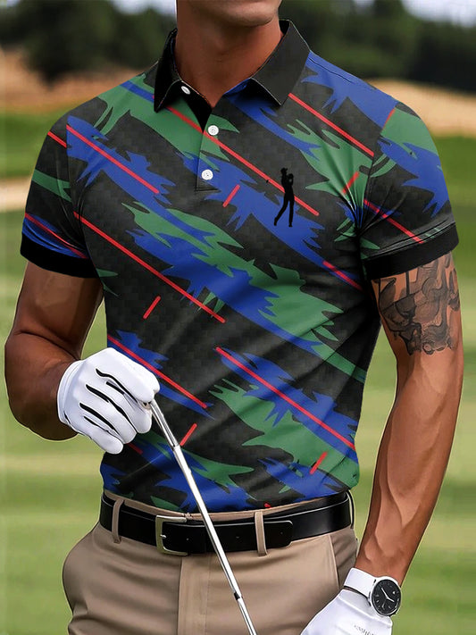 Мъжки абстрактни камуфлаж изкуство печат случайни бизнес поло риза
