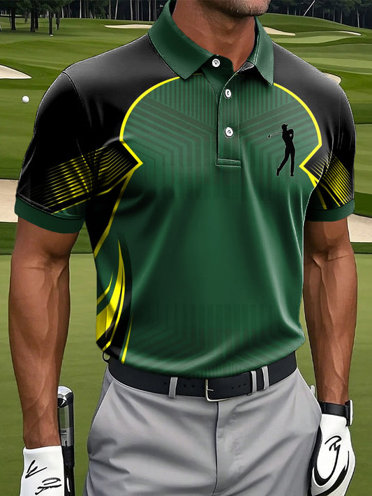 Мъжки абстрактни многоцветни линия изкуство печат случайни бизнес поло риза