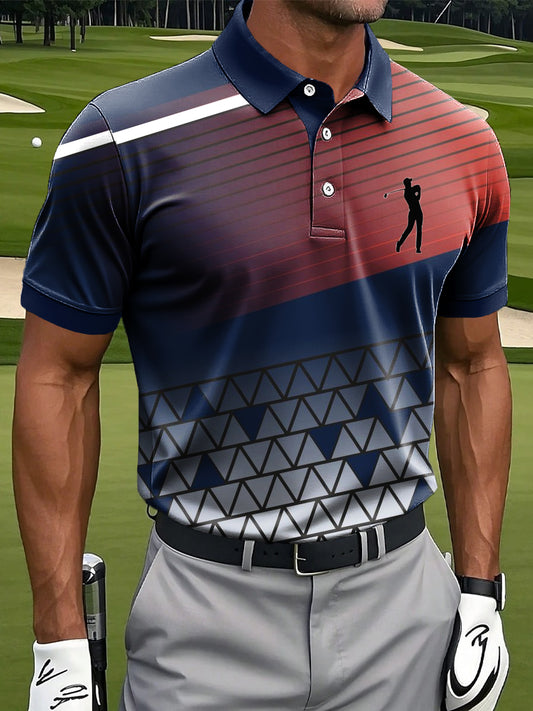 Мъжки ретро градиент райета геометрични изкуство печат случайни бизнес поло риза