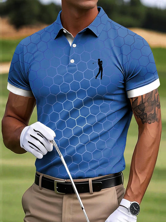 Мъжки класически геометричен градиент изкуство печат случайни бизнес поло риза