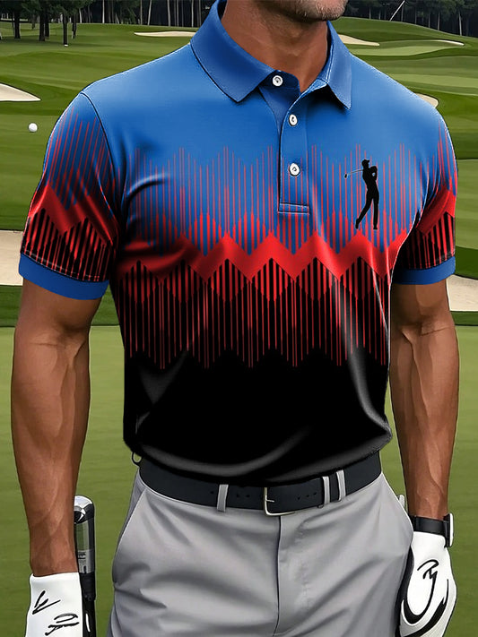 Мъжки ретро многоцветна линия геометричен печат случайни бизнес поло риза