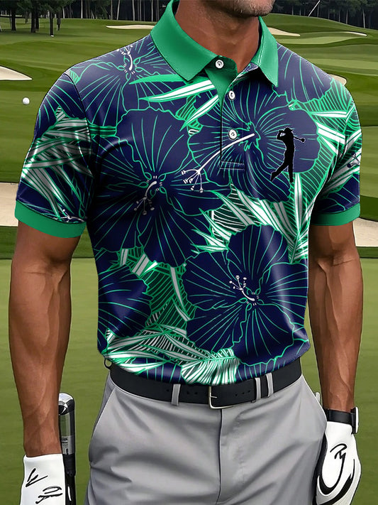 Мъжки хавайски тропически цветни изкуство печат случайни бизнес поло риза