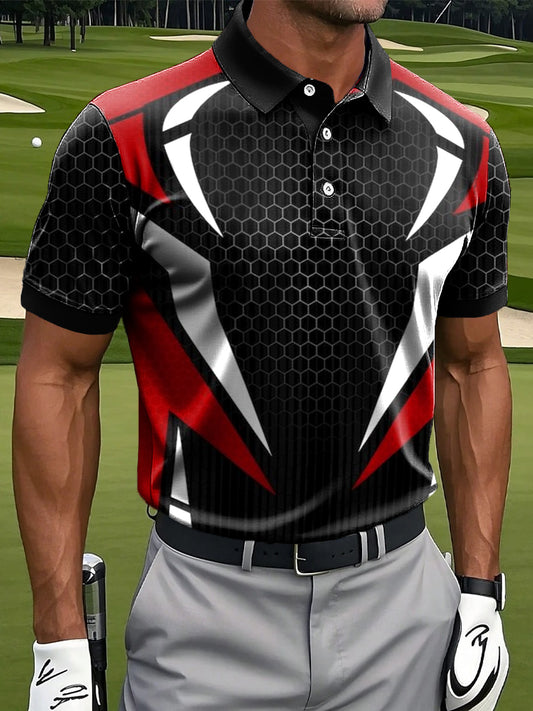 Мъжки ретро градиент геометрична линия тотем печат случайни бизнес поло риза