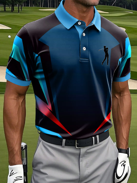 Мъжки ретро симетрични линии художествен печат случайни бизнес поло риза