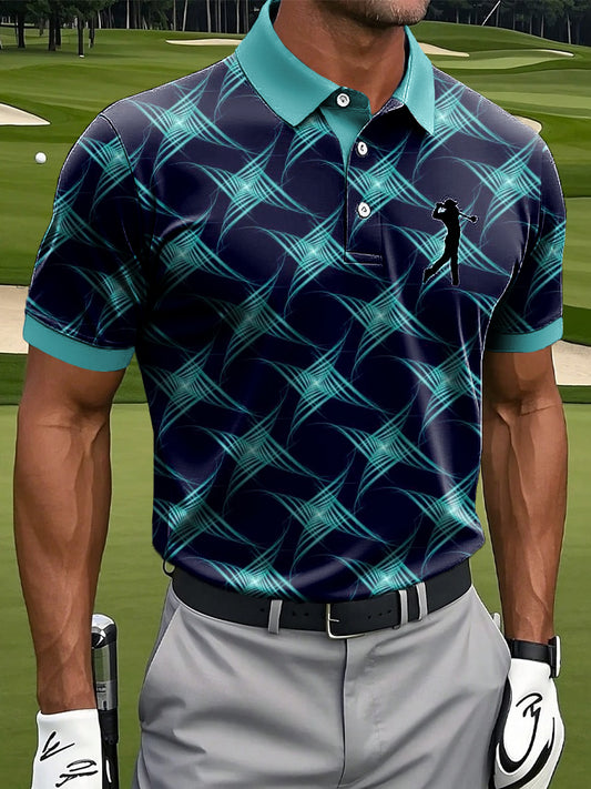 Мъжки ретро геометрични печатни случайни бизнес поло риза