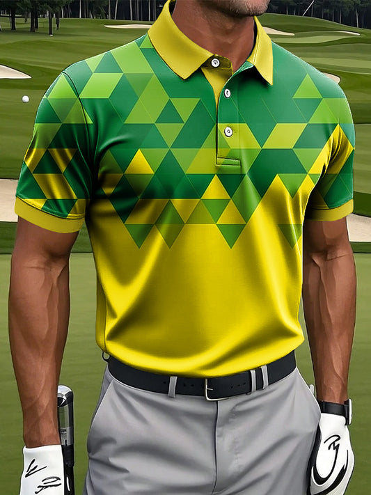 Мъжки ретро градиент геометричен печат случайни бизнес поло риза