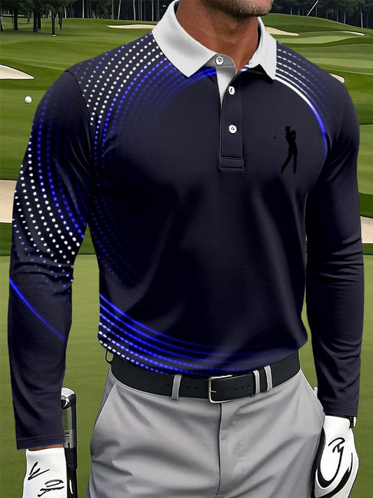 Мъжки абстрактен градиент полка точка печат случайни бизнес поло с дълги ръкави