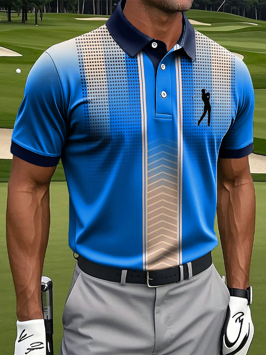 Мъжки ретро градиент линия сплайсиране печат случайни бизнес поло риза