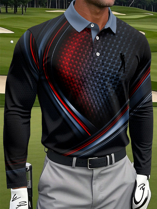Мъжки артистични абстрактни геометричен градиент ивица печат случайни бизнес с дълги ръкави поло риза