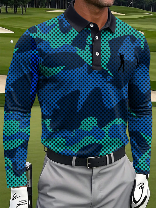 Мъжки абстрактни камуфлаж печатни случайни бизнес дълги ръкави поло риза