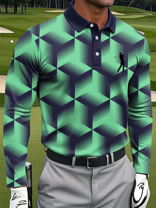 Мъжки абстрактни цветни геометричен печат случайни бизнес дълги ръкави поло риза