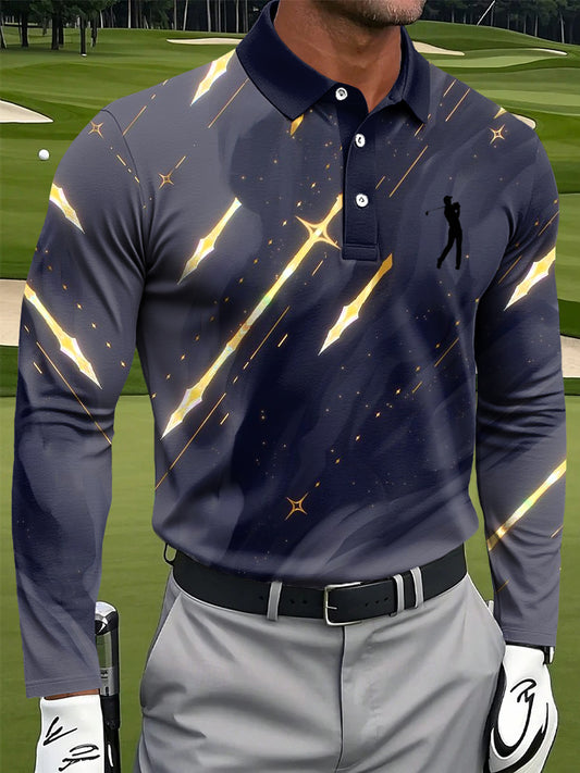 Мъжки ретро абстрактно изкуство печат случайни бизнес поло с дълги ръкави