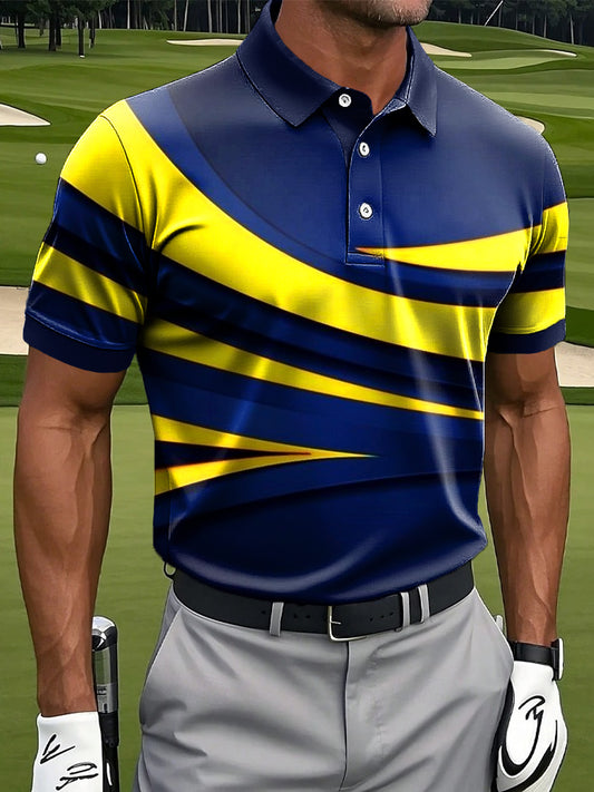 Мъжки ретро градиент линия геометрични изкуство печат случайни бизнес поло риза