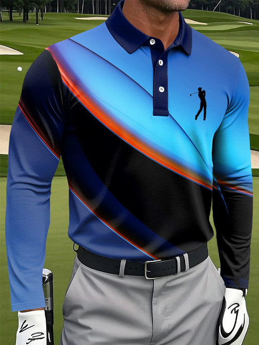 Мъжки ретро изкуство печат случайни бизнес с дълги ръкави поло риза