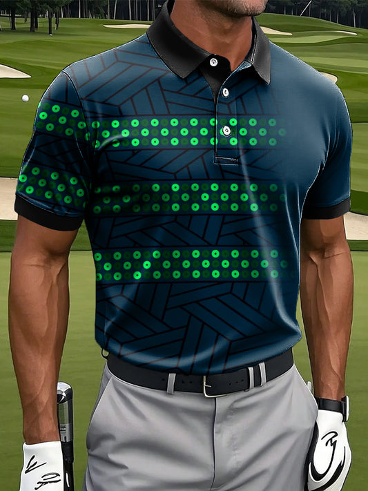 Мъжки ретро градиент линия сплайсинг изкуство печат случайни бизнес поло риза