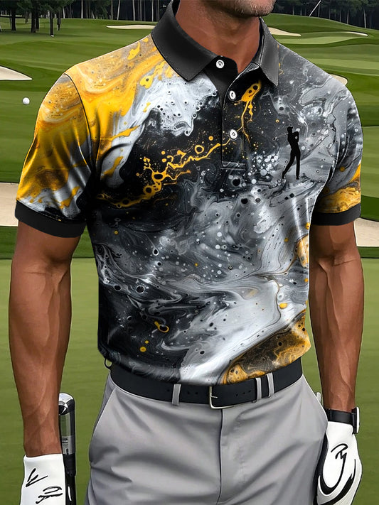 Мъжки абстрактни мрамор текстура изкуство печат случайни бизнес поло риза