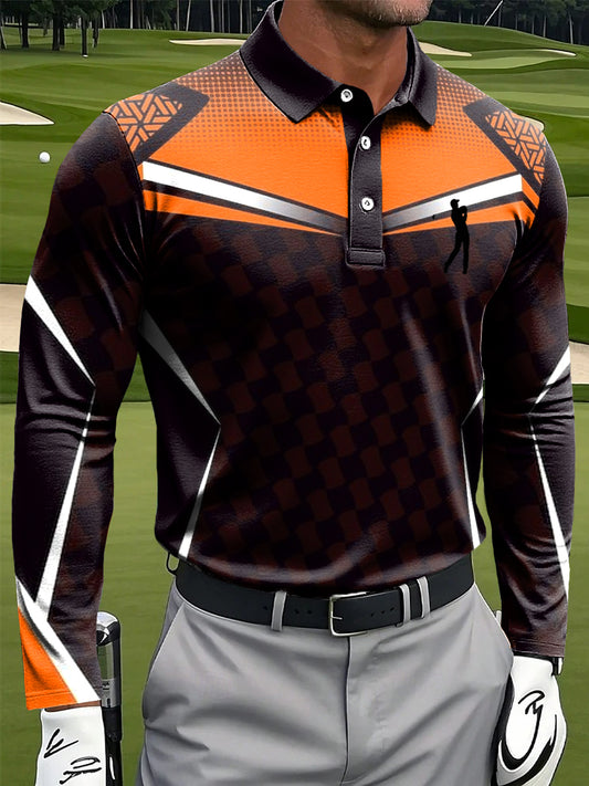 Мъжки класически геометрични пачуърк печатни случайни бизнес дълги ръкави поло риза