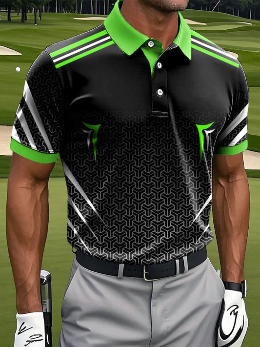 Мъжки ретро линия градиент тотем изкуство печат случайни бизнес поло риза