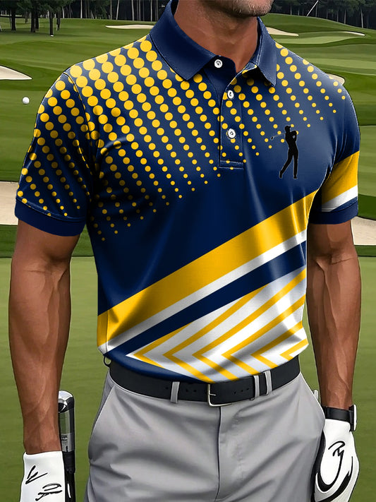 Мъжки абстрактни полка точка линия изкуство печат случайни бизнес поло риза