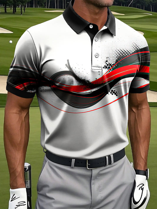 Мъжки ретро линия вълна изкуство печат случайни бизнес поло риза