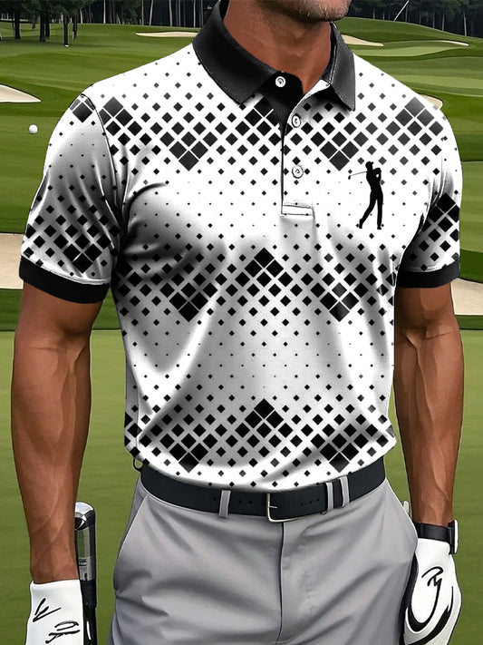 Мъжки ретро градиент геометричен изкуство печат случайни бизнес поло риза