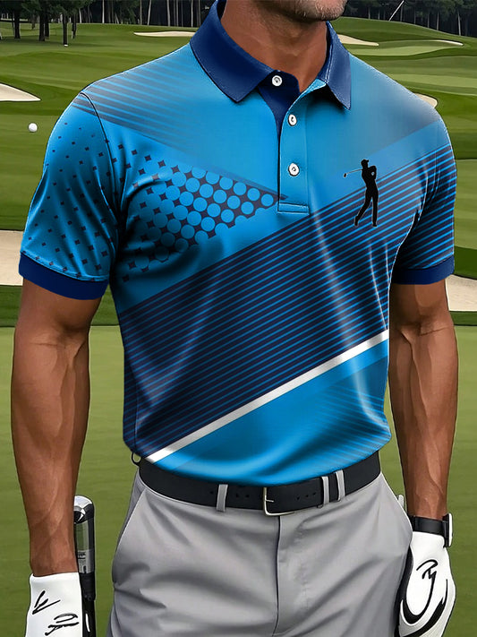 Мъжки ретро линия геометрична изкуство печат случайни бизнес поло риза