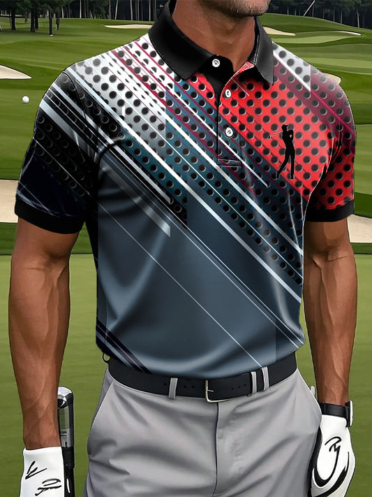 Мъжки класически абстрактни полка точка линия сплайсиране изкуство печат случайни бизнес поло риза