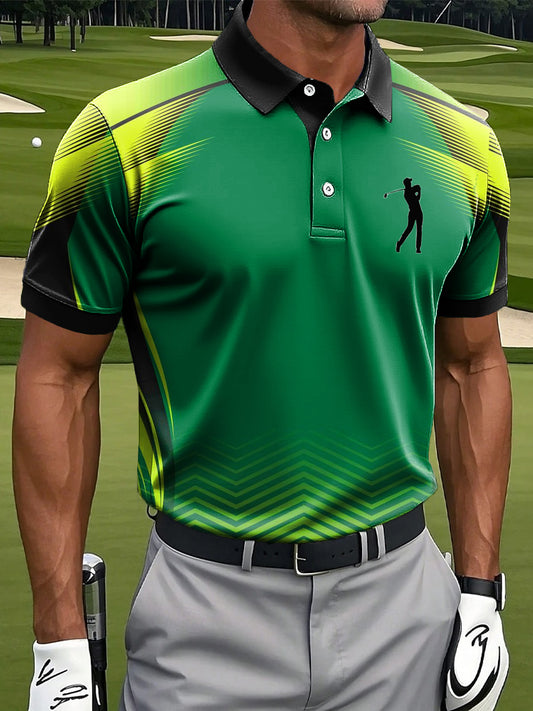 Мъжки абстрактен градиент линия изкуство печат случайни бизнес поло риза