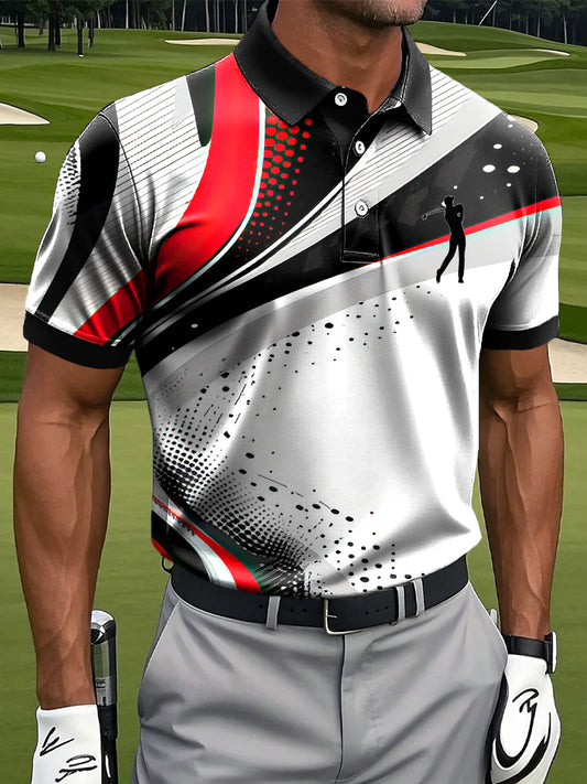 Мъжки ретро абстрактни цвят блок изкуство печат случайни бизнес поло риза