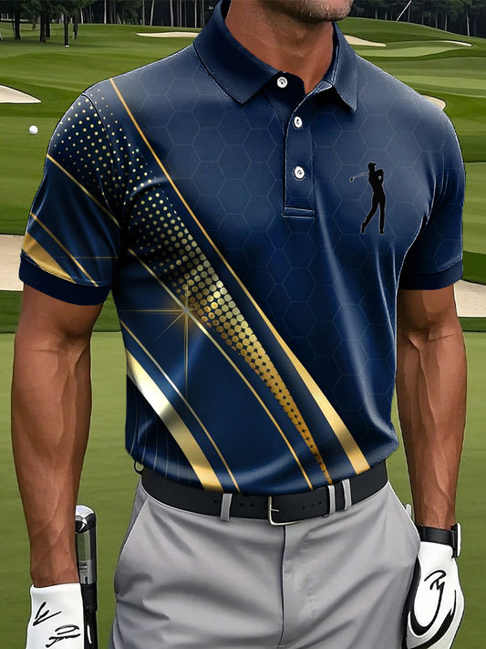 Мъжки ретро абстрактна линия геометрични изкуство печат случайни бизнес поло риза