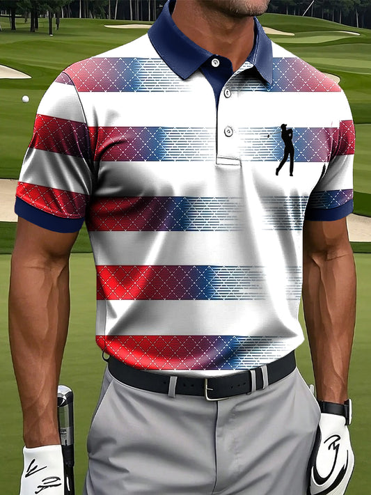 Мъжки абстрактна градиент ивица изкуство печат случайни бизнес поло риза